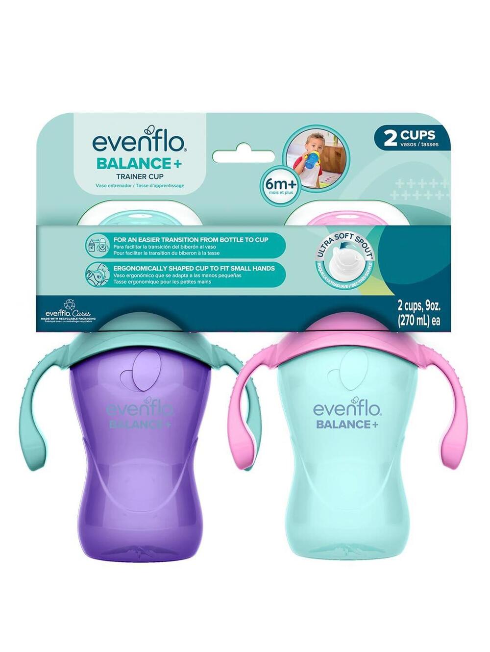 Evenflo Balance+ Trainer Cups for Babies 6+ Months, Purple and Mint
